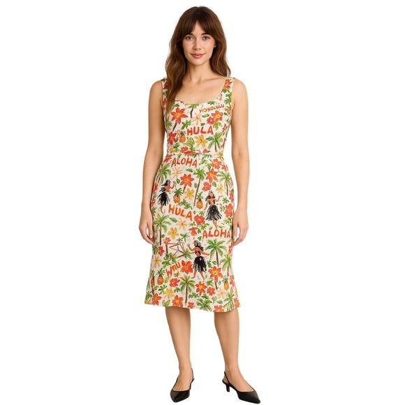 Vintage David Meister Aloha Hawaii Hula Summer Dress 100% Silk Neimans Size 8 - Picture 1 of 15